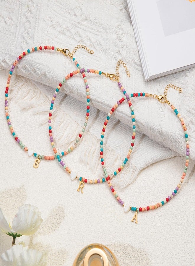 JUNYANGY Initial Necklaces for Women,Colorful Beaded Choker Necklaces for Teen Girl Gifts Bohemian Letter Choker Necklace Jewelry for Teen Girls Birthday Gifts(Colorful-A) - Image 3