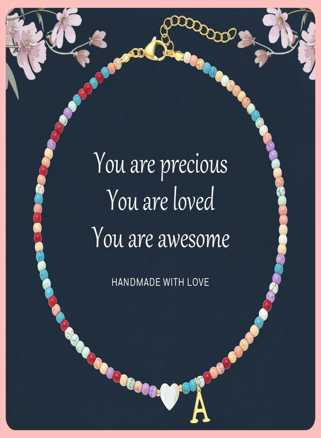 JUNYANGY Initial Necklaces for Women,Colorful Beaded Choker Necklaces for Teen Girl Gifts Bohemian Letter Choker Necklace Jewelry for Teen Girls Birthday Gifts(Colorful-A) - Image 1