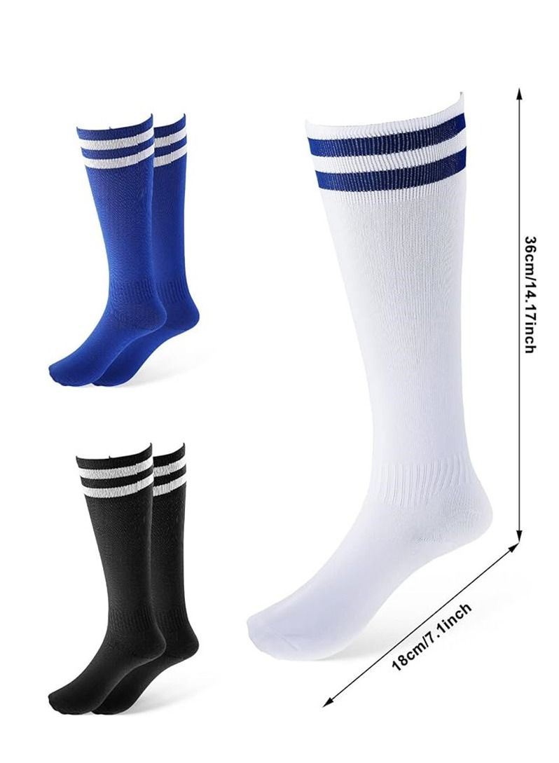 Generic Kids Footballs Socks 3 Pairs, 3 Colors Children Unisex Anti-slip Towel Bottom Socks Long Breathable Soccer Sock for Football, Rugby, Hockey, Running Or Training for Children Aged 5-12 - Image 2