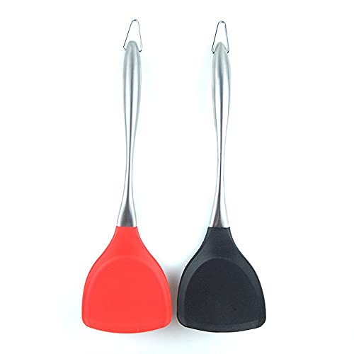 Baskety Spatula Set Heat Resistant Silicone and Stainless Steel - Turner Spatulas Rubber Grip - Flexible Silicone Spatulas for Non Stick Cookware - Pancake Turners Egg Flippers Mix Pack of 2 - Image 1