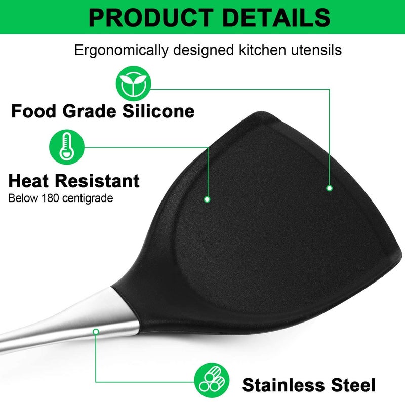 Baskety Spatula Set Heat Resistant Silicone and Stainless Steel - Turner Spatulas Rubber Grip - Flexible Silicone Spatulas for Non Stick Cookware - Pancake Turners Egg Flippers Mix Pack of 2 - Image 4