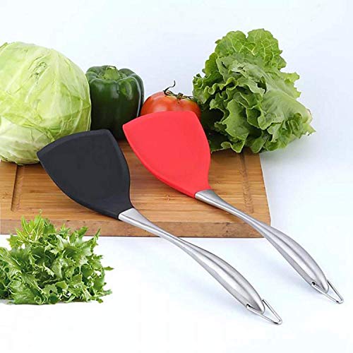 Baskety Spatula Set Heat Resistant Silicone and Stainless Steel - Turner Spatulas Rubber Grip - Flexible Silicone Spatulas for Non Stick Cookware - Pancake Turners Egg Flippers Mix Pack of 2 - Image 3