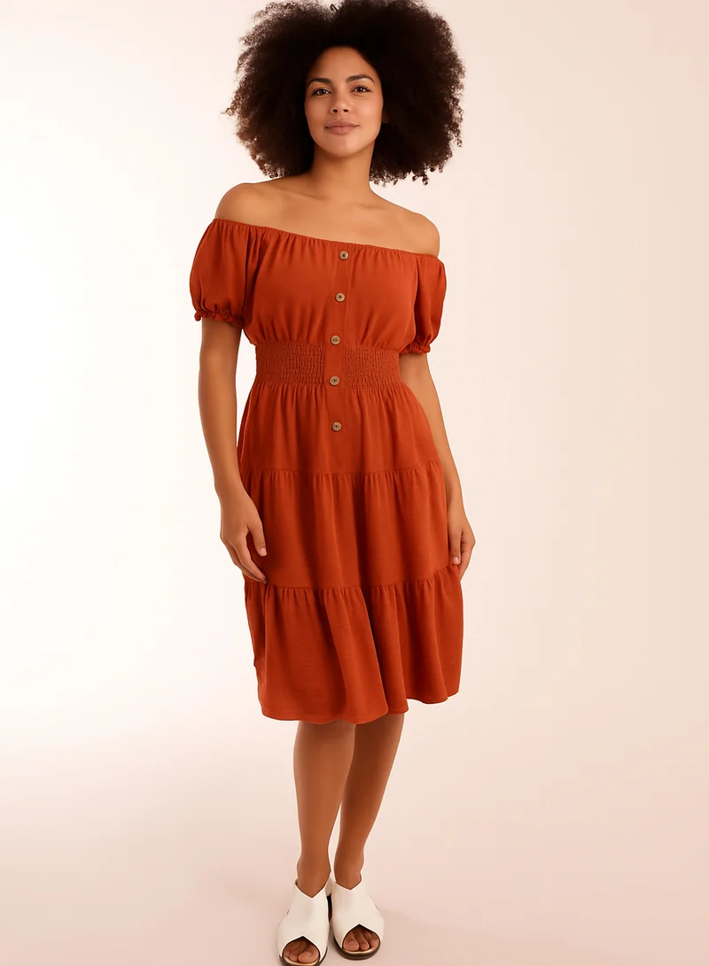 بلو فانيلا فستان بكتف مكشوف بأزرار جوز الهند