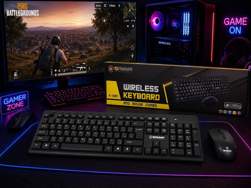 K-520 Wireless Keyboard & Mouse Combo, 2.4GHz Wireless, 104-Key Keyboard, 1000 DPI Optical Mouse, Plug & Play USB Receiver, Auto-Sleep Power Saving, Compatible with Windows, Linux & PCs – Black. - Image 3