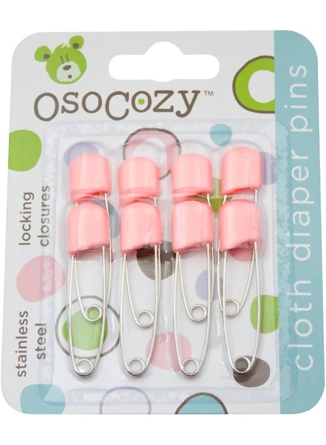 OsoCozy دبابيس حفاضات أوسوكوزي - {وردي} - دبابيس حفاضات قوية من الفولاذ المقاوم للصدأ مع أقفال أمان - تستخدم في المناسبات الخاصة، الحرف اليدوية أو دبابيس الغسيل الملونة، 8 قطع (عبوة من 1) - Image 1
