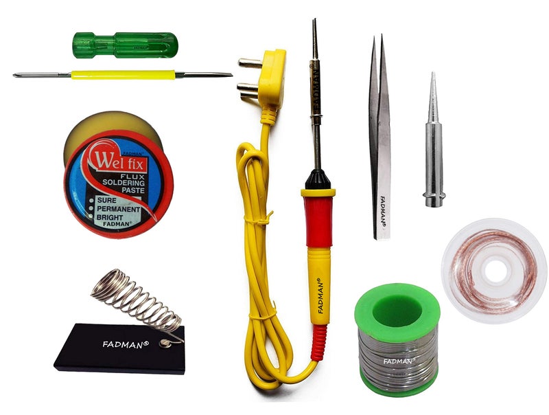FADMAN BASIC COMPLETE KIT TYPE-8 SOLDERING IRON KIT | 2IN1 SCREW DRIVER | DESOLDER WICK | TWEEZER | BIT | STAND | SOLDER WIRE | PASTE | YELLOW SOLDERING IRON | - Image 5