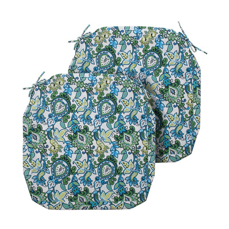 Magpie Fabrics Magpie Fabrics Indoor Outdoor Cushion Cover Replacement 2 Pack NO Insert Water Repellent Slipcover with Ties Decor for Patio Garden Chair Seat Sofa Bench WickerBotanical Blue Green 20x18x4 Inch 