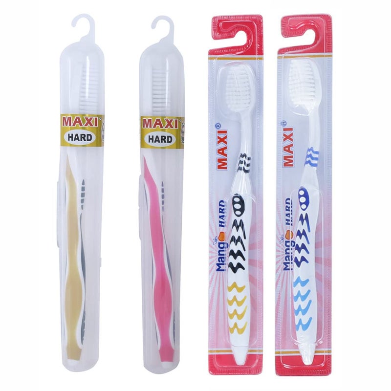 MAXI Adult Oral Care Combo Of 4-2 Mango Hard Manual Toothbrush & 2 Candy Hard Toothbrush Travel Pack - Image 4