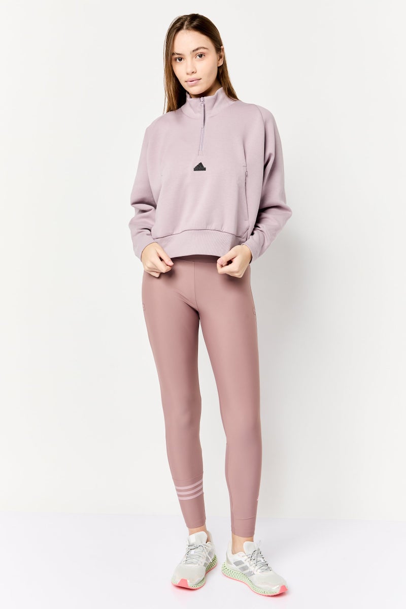 Adidas سويت شيرت رياضي نسائي بفتحة نصفية خارجية، موف - Image 2