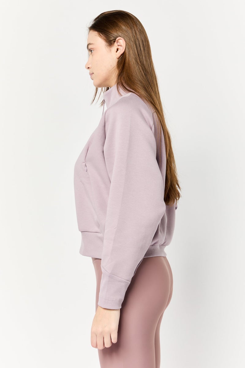 Adidas سويت شيرت رياضي نسائي بفتحة نصفية خارجية، موف - Image 4