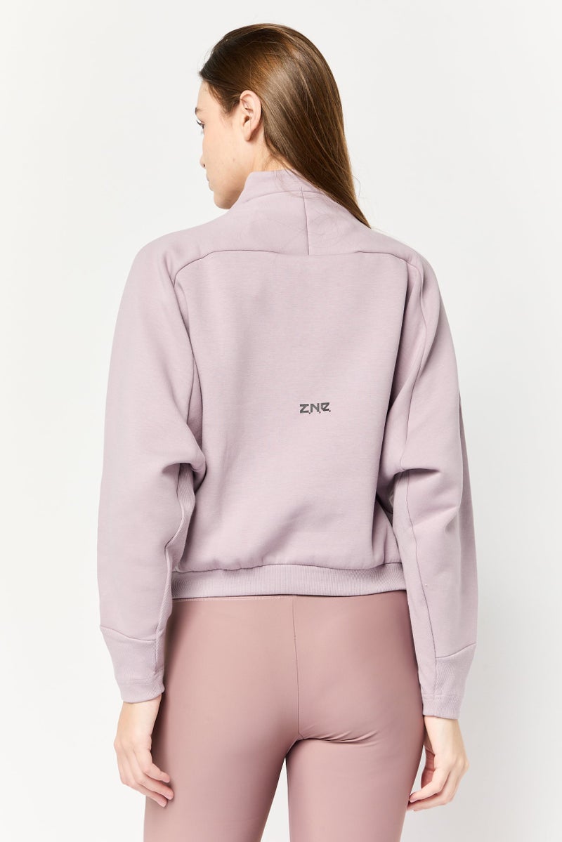 Adidas سويت شيرت رياضي نسائي بفتحة نصفية خارجية، موف - Image 3