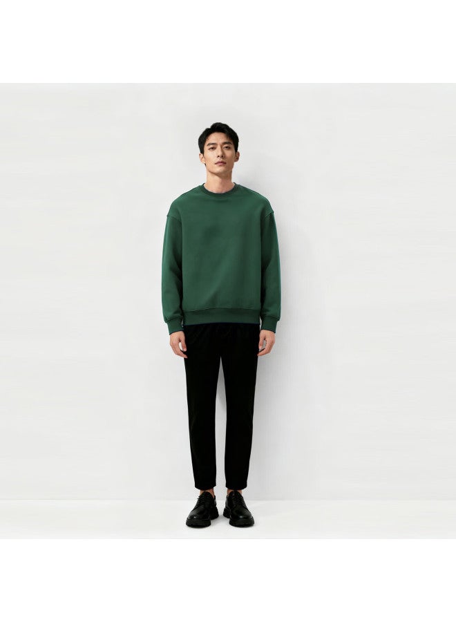 Markless Fleece-lined Men's Sweatshirt Autumn Winter Casual Crewneck Warm Pullover 0434m3 Pine Green Fleece-lined L - Image 2