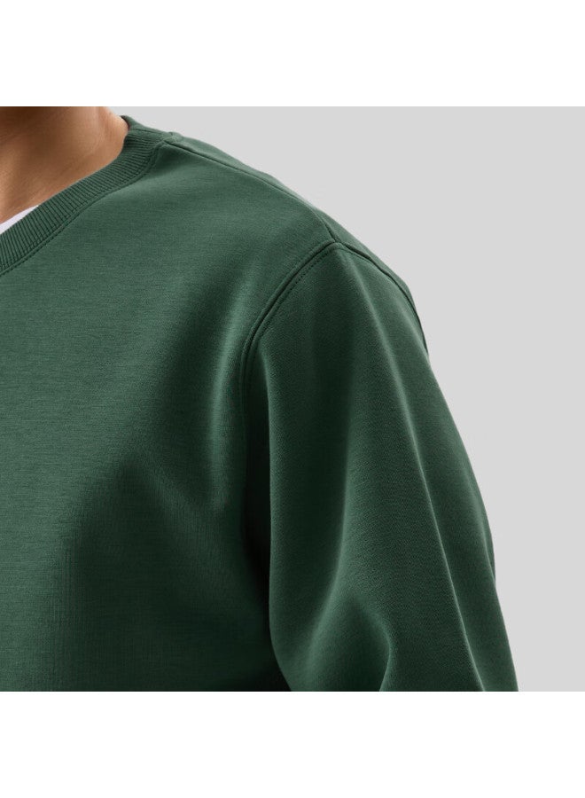 Markless Fleece-lined Men's Sweatshirt Autumn Winter Casual Crewneck Warm Pullover 0434m3 Pine Green Fleece-lined L - Image 3