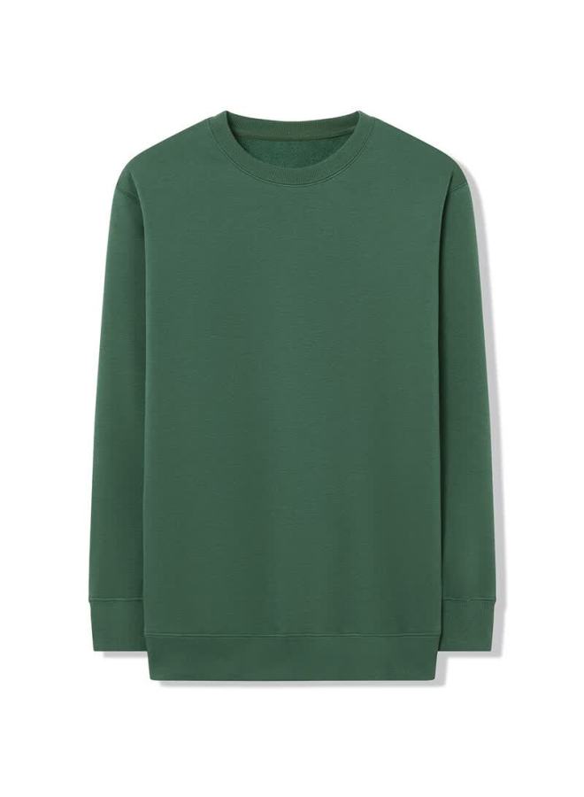 Markless Fleece-lined Men's Sweatshirt Autumn Winter Casual Crewneck Warm Pullover 0434m3 Pine Green Fleece-lined L - Image 4