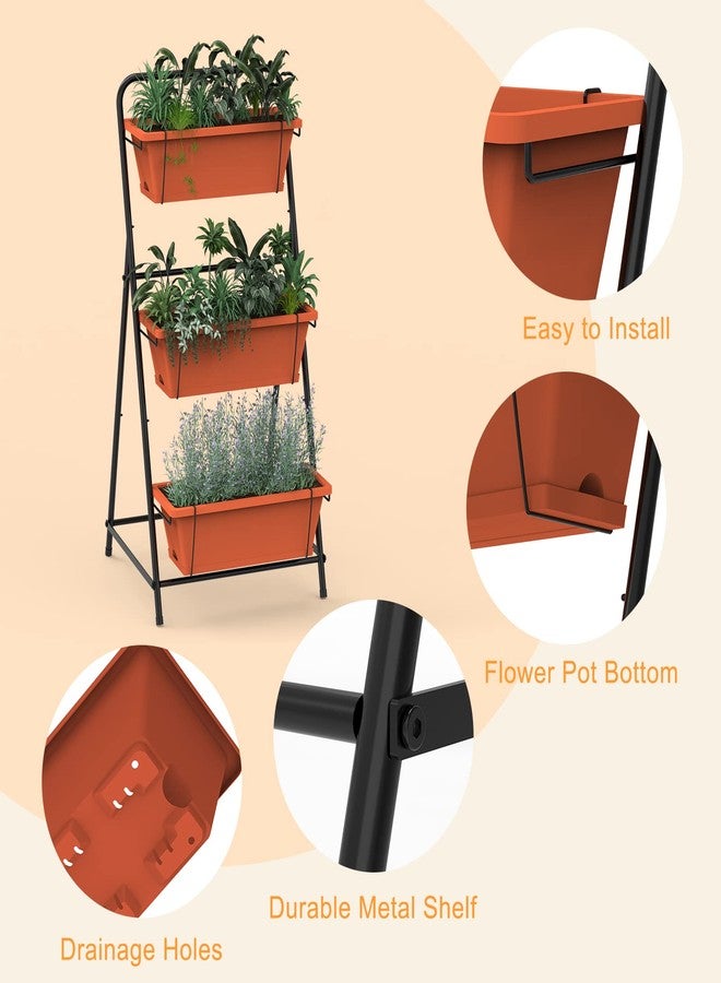 BTY Vertical Raised Garden Bed 3 Tier Elevated Garden Planters Standing Planter Box Outdoor and Indoor for Plants Herbs Flowers Vegetables Brick Red - Image 3