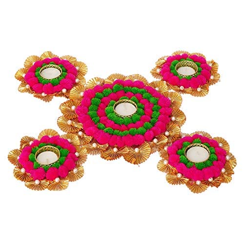 Sanvatsar Traditional Decorative Diya Set of 5 Corporate Gift Diwali Gift Diya for puja Home Decoration Light Diya Christmas Candle LightingNew Year Candle Set of 5 Pink Green
