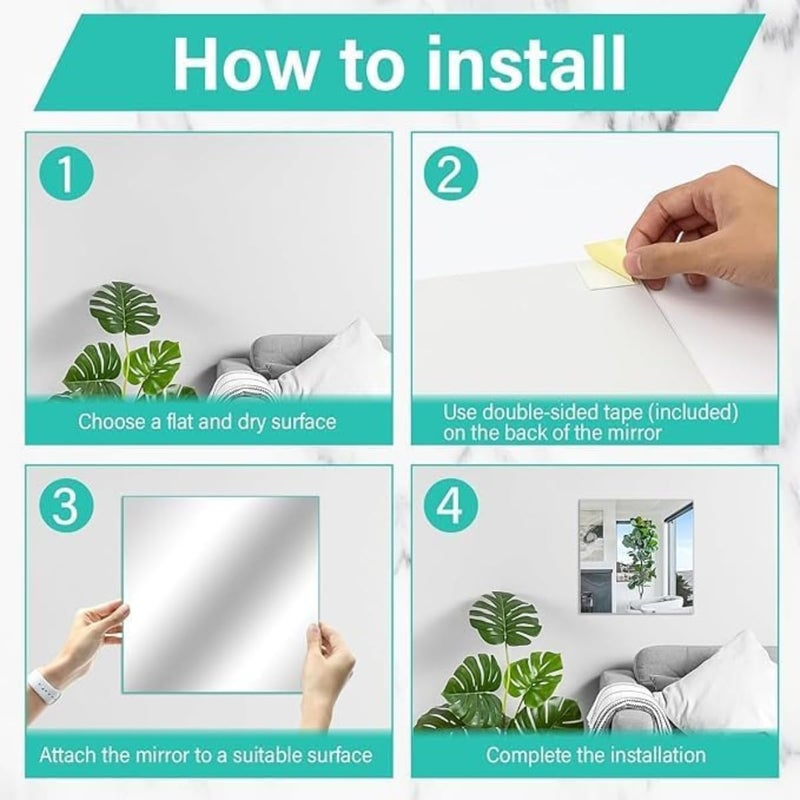 Acrylic Mirror plexiglass Sheet Self Adhesive Wall Mounted Home Décor Non Glass Sticky Mirror Tile Thickness 0.08in (2mm) 50x50cm Square - Image 4
