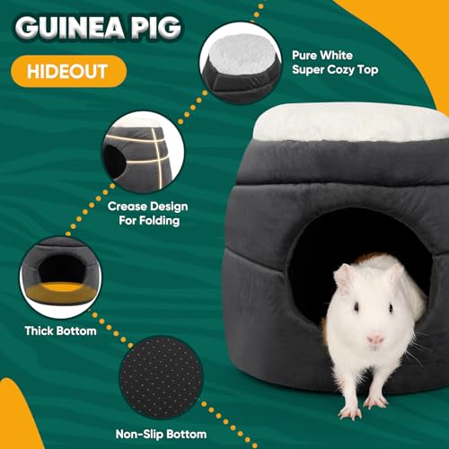 ONEJU Guinea Pig Hideout - 2 in 1 Foldable Guinea Pig Bed with Pure White Soft Top, Large Entrance for 1 Adult Small Pet, Ideal Bed for Small Pets, Dark Gray - Image 3