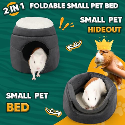 ONEJU Guinea Pig Hideout - 2 in 1 Foldable Guinea Pig Bed with Pure White Soft Top, Large Entrance for 1 Adult Small Pet, Ideal Bed for Small Pets, Dark Gray - Image 2