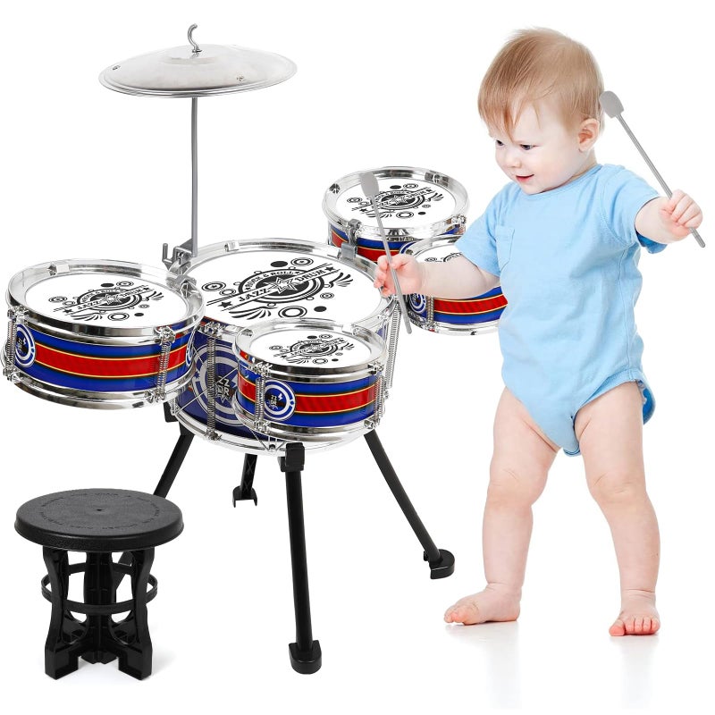 M SANMERSEN Kids Drum Set 8 PCS Drum Set for Toddlers 13 Kids Jazz Drums Ages 57 Musical Instruments Toys for Beginner Boys Girls Gifts Blue - Image 3