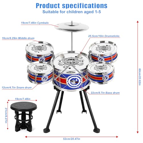 M SANMERSEN Kids Drum Set 8 PCS Drum Set for Toddlers 13 Kids Jazz Drums Ages 57 Musical Instruments Toys for Beginner Boys Girls Gifts Blue - Image 5