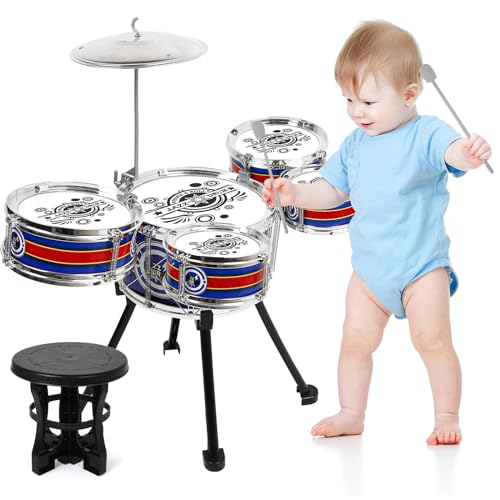 M SANMERSEN Kids Drum Set 8 PCS Drum Set for Toddlers 13 Kids Jazz Drums Ages 57 Musical Instruments Toys for Beginner Boys Girls Gifts Blue - Image 1