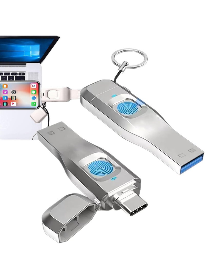 Fingerprint Encrypted USB Flash Drive, USB 3.0 + Type-C Interface, High-Speed Data Transmission, Can Add 10 Sets Of Fingerprints, Dual-Use Usb Flash Drive For Mobile Phones/Computers - Image 1