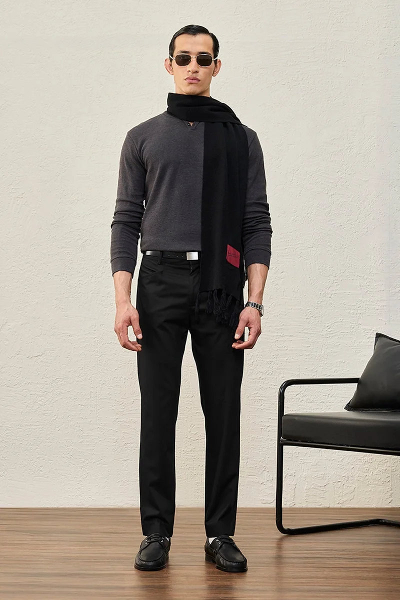 سنيتش Black Solid Straight Fit Formal Trousers