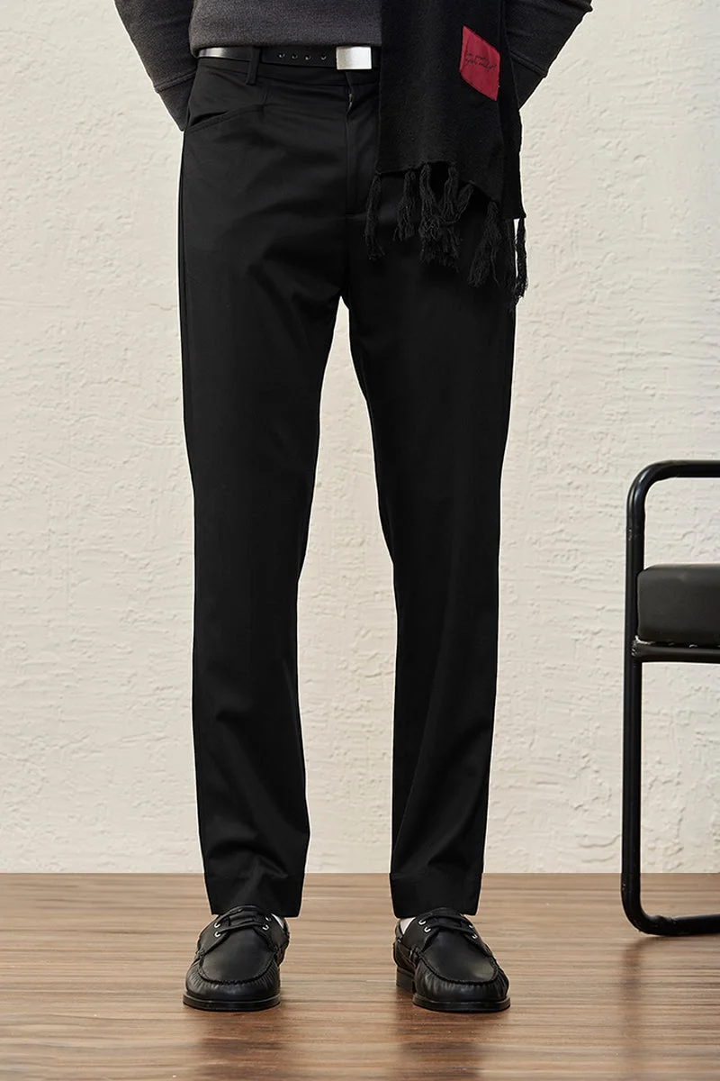 سنيتش Black Solid Straight Fit Formal Trousers