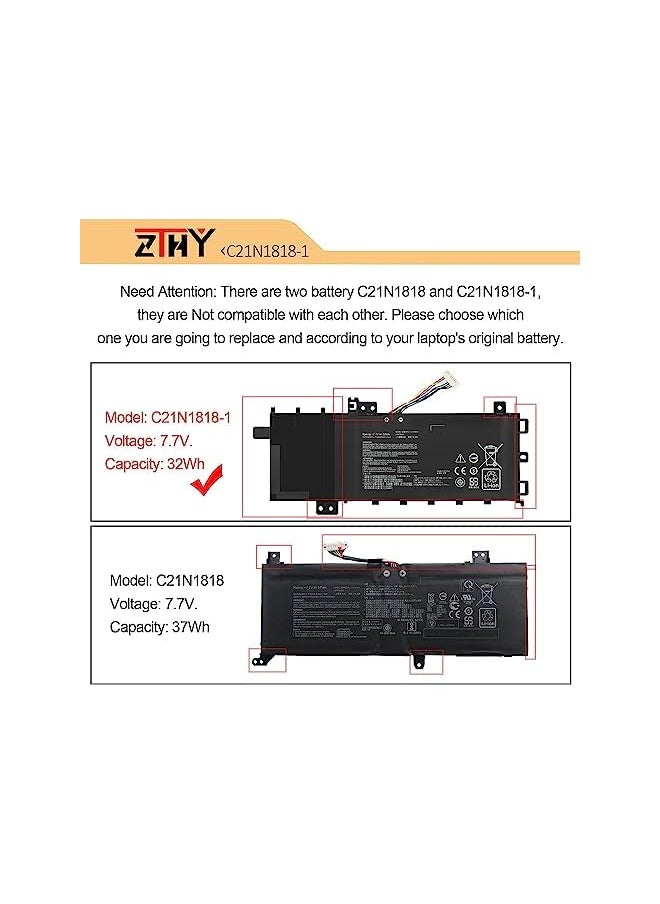 ZTHY - C21N1818-1 Laptop Battery Replacement For Asus Vivobook 15 F512Fa F512Da F512Ja X512Da X512Ja F512Fb F512Fj F512Fl F512Ua X512Fa X512Fb X512Fj X512Fl X512Jf X512Jp X512Dk R564Da R564Fa R564Ja - Image 1