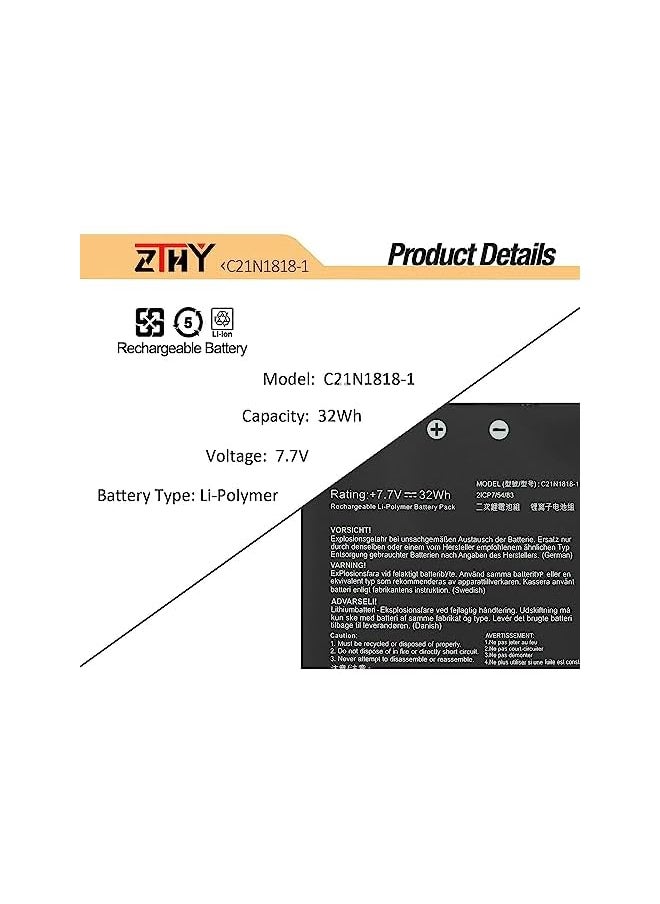 ZTHY - C21N1818-1 Laptop Battery Replacement For Asus Vivobook 15 F512Fa F512Da F512Ja X512Da X512Ja F512Fb F512Fj F512Fl F512Ua X512Fa X512Fb X512Fj X512Fl X512Jf X512Jp X512Dk R564Da R564Fa R564Ja - Image 1
