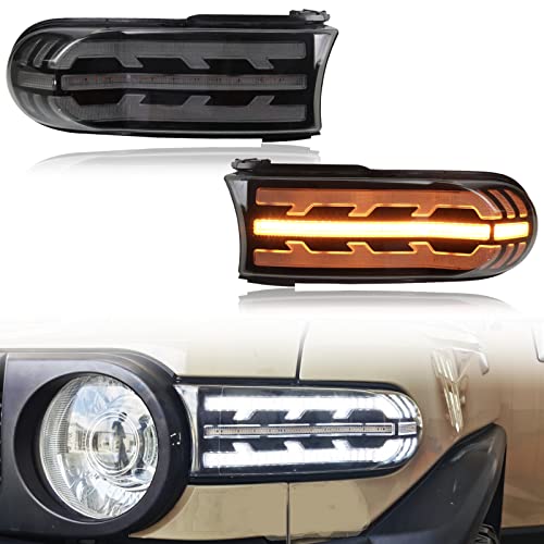 PGTOPONE Smoke Lens Switchback White/Amber LED Front Headlight Compatible with Toyota FJ Cruiser 2007-2021 Accessories Function As Daytime Running Lamp and Turn Signal Light 2 in 2 - Image 1