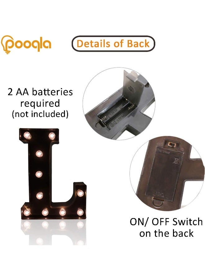 Pooqla Decorative LED Illuminated Letter Marquee Sign  Alphabet Marquee Letters with Lights for Wedding Birthday Party Christmas Night Light Lamp Home Bar Decoration L Black - Image 3