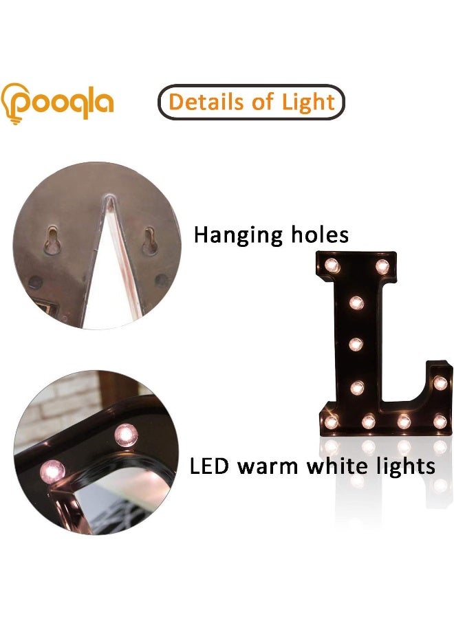 Pooqla Decorative LED Illuminated Letter Marquee Sign  Alphabet Marquee Letters with Lights for Wedding Birthday Party Christmas Night Light Lamp Home Bar Decoration L Black - Image 4