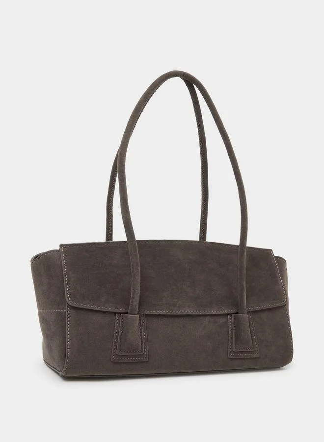 ستايلي Grey Flap Over Elongated Shoulder Bag