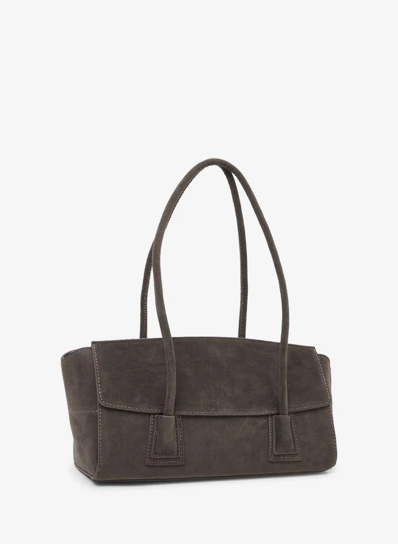 Styli Grey Flap Over Elongated Shoulder Bag