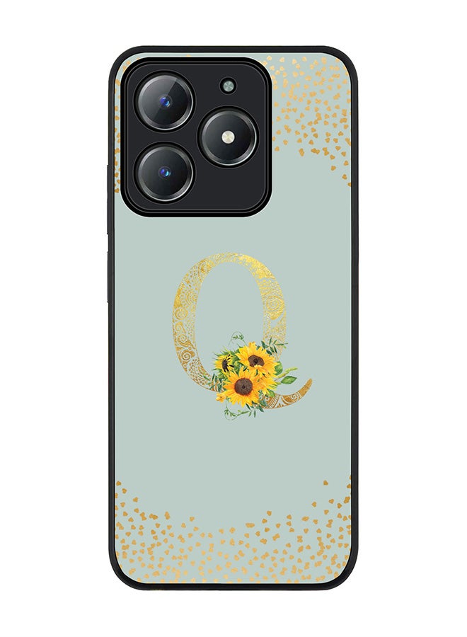 Stylizedd For Realme C63 / Realme C61 4G Case,Slim fit Camera Protection, Shockproof Thin Phone cover  - Custom Floral Monogram - Q  (Light Grey ) - Image 1