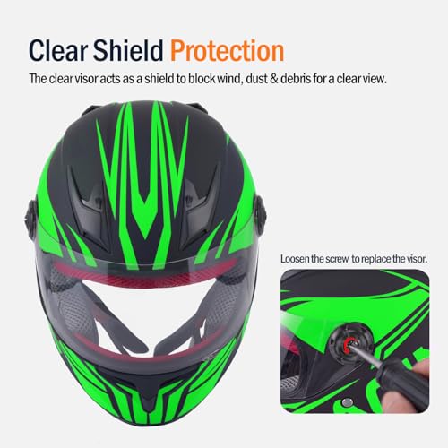 TTMiku Kids Full Face Motorcycle Helmet, Motocross ATV Dirt Bike Go-Kart 4-Wheeler Street Offroad Motorbike Helmet, DOT Approved (Green, Small) - Image 5