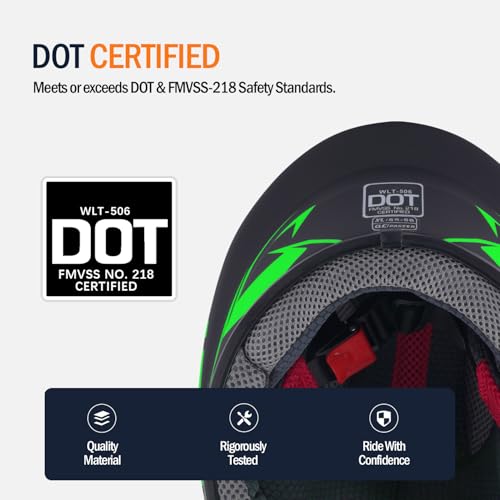 TTMiku Kids Full Face Motorcycle Helmet, Motocross ATV Dirt Bike Go-Kart 4-Wheeler Street Offroad Motorbike Helmet, DOT Approved (Green, Small) - Image 4