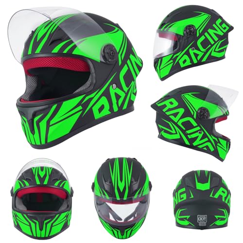TTMiku Kids Full Face Motorcycle Helmet, Motocross ATV Dirt Bike Go-Kart 4-Wheeler Street Offroad Motorbike Helmet, DOT Approved (Green, Small) - Image 3