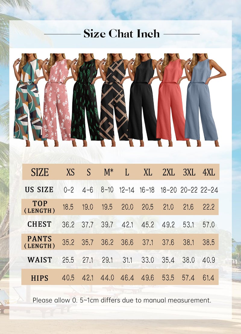 IWOLLENCE Women's Summer 2 Piece Outfits Set Round neck Sleeveless Tank Crop Top Wide Leg pants Set Pockets Jumpsuits Caramel M - Image 4