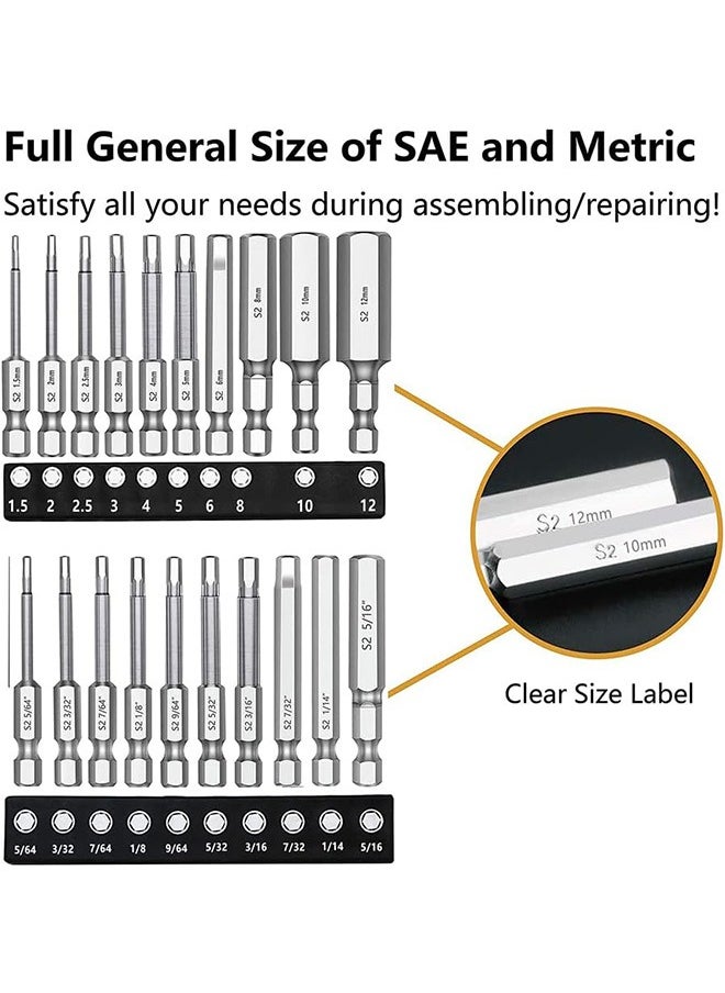 LENND - Hex Head Allen Wrench Drill Bit Set 20PC (10pc Metric & 10pc SAE), 2.3" Long 1/4" Diameter Quick Release Shank Magnetic Screwdriver Bit Set for Assembling Furniture - Image 1