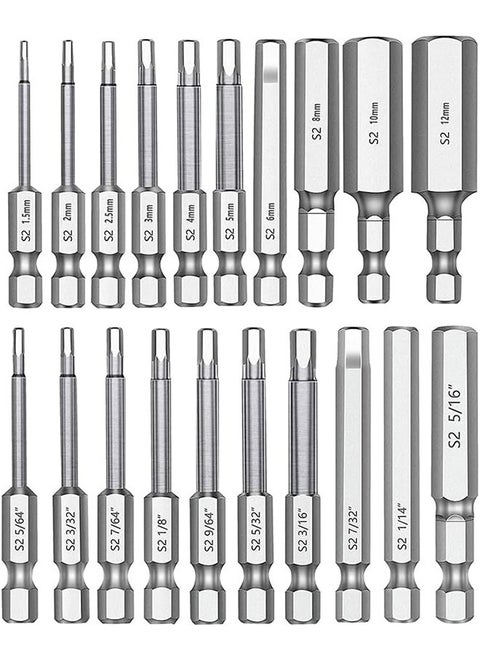 Hex Head Allen Wrench Drill Bit Set 20PC (10pc Metric & 10pc SAE), 2.3" Long 1/4" Diameter Quick Release Shank Magnetic Screwdriver Bit Set for Assembling Furniture
