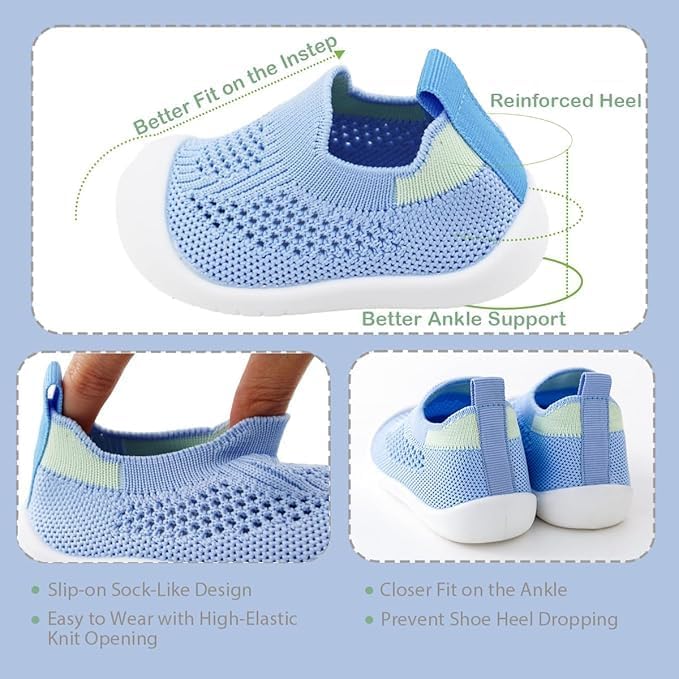 ZONEY Baby Shoes Toddler First Walking Shoes Infant Sneakers Breathable Knitted Mesh Blue - Image 4