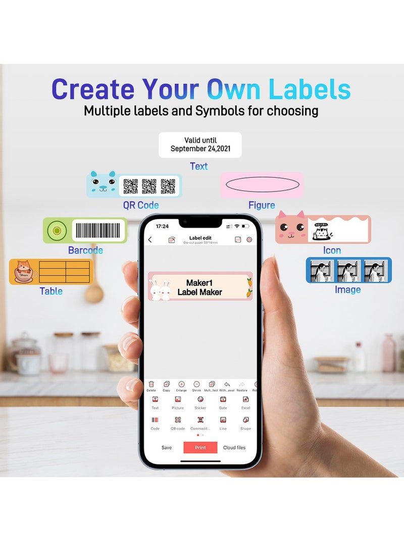 كيدل صانع ملصقات صغير، آلة صنع ملصقات بلوتوث مع شريط، ملصقات مقاومة للماء مع قوالب متعددة، صانع ملصقات لتنظيم المكتب والمنزل والمدرسة، أبيض - Image 2