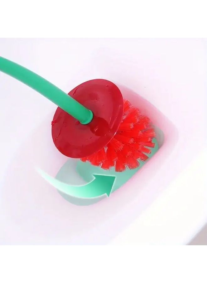 Green Cherry Shaped Toilet Brush Set Long Handle Soft Bristle Durable Plastic Bathroom Cleaning - Image 4
