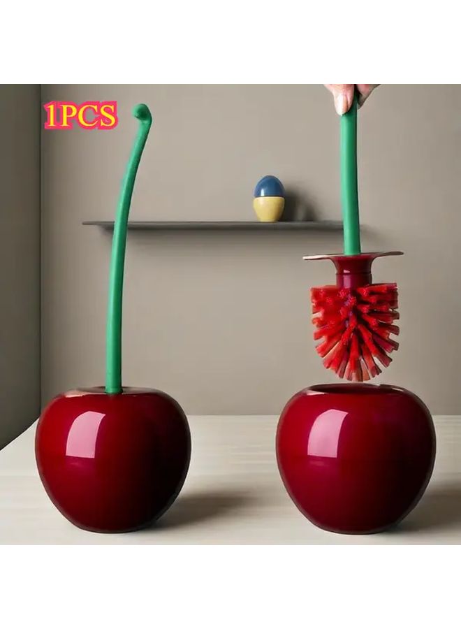Green Cherry Shaped Toilet Brush Set Long Handle Soft Bristle Durable Plastic Bathroom Cleaning - Image 1