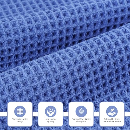 MICROFI New Microfiber Waffle Bath Towels, 3 Pieces, Oversized, Soft, Absorbent, Fast Drying, Lint Free, Includes Bath, Face and Hand Towels 430 GSM (Dark Blue) - Image 2