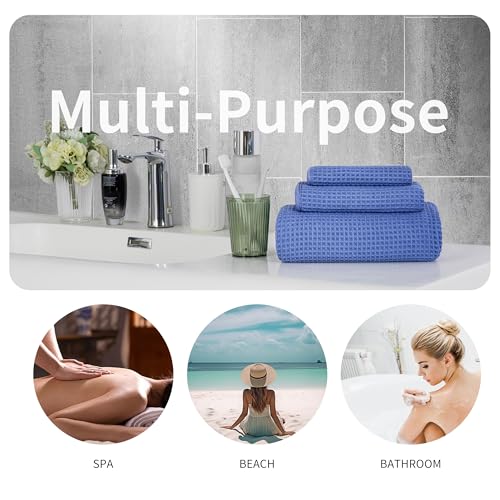 MICROFI New Microfiber Waffle Bath Towels, 3 Pieces, Oversized, Soft, Absorbent, Fast Drying, Lint Free, Includes Bath, Face and Hand Towels 430 GSM (Dark Blue) - Image 5
