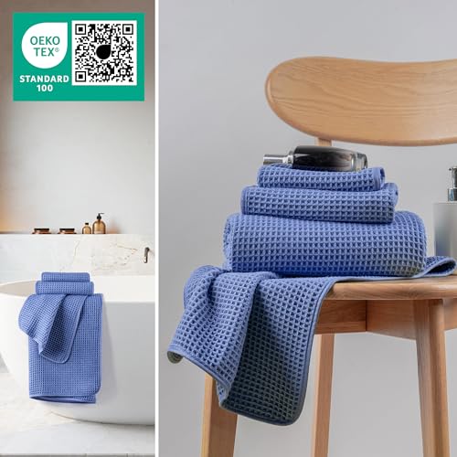 MICROFI New Microfiber Waffle Bath Towels, 3 Pieces, Oversized, Soft, Absorbent, Fast Drying, Lint Free, Includes Bath, Face and Hand Towels 430 GSM (Dark Blue) - Image 4